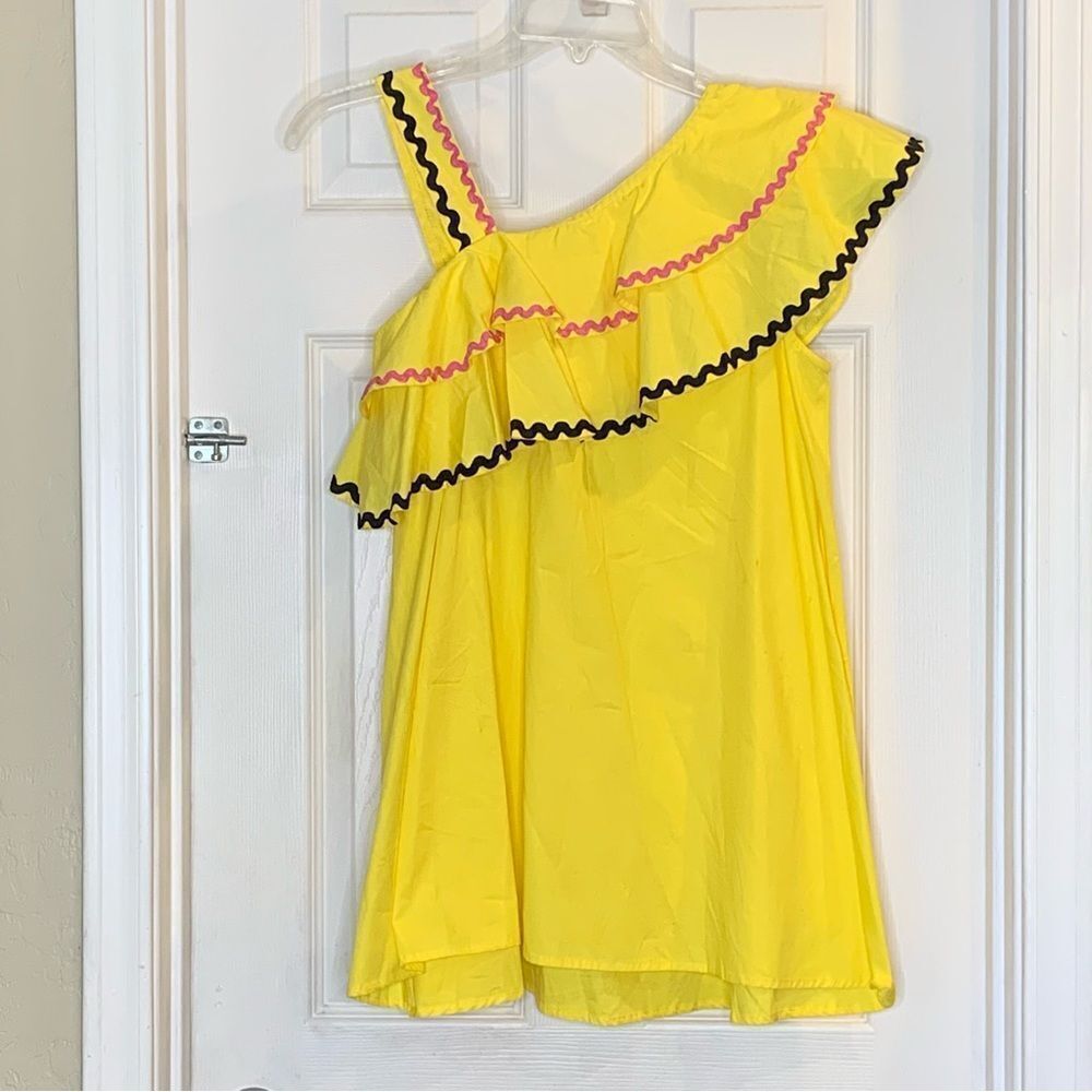 ASOS Rik Rak Trim Ruffle One Shoulder Sundress in Structured Cotton Size 4P - Picture 2 of 11